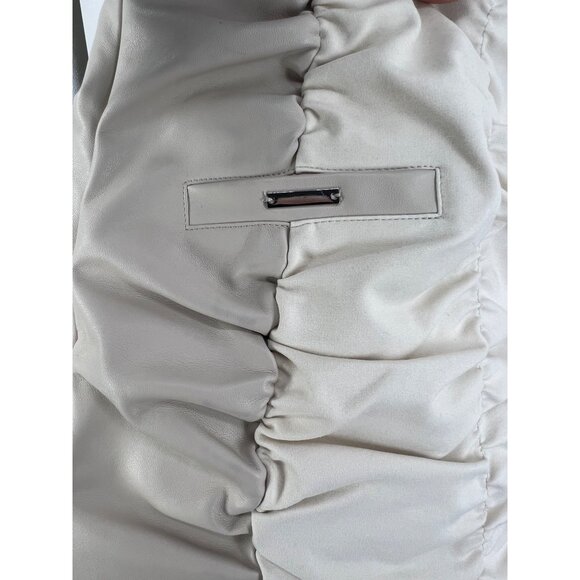 maniere de voir Beige Cream Ruched Vegan Leather Mini Skirt - Picture 15 of 16